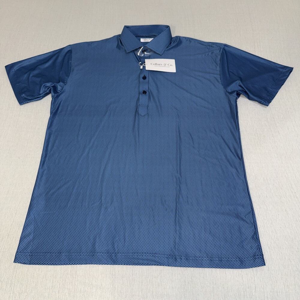 Collars & Co Polo Blue Geometric AOP Large Featherweight Preppy NWT
